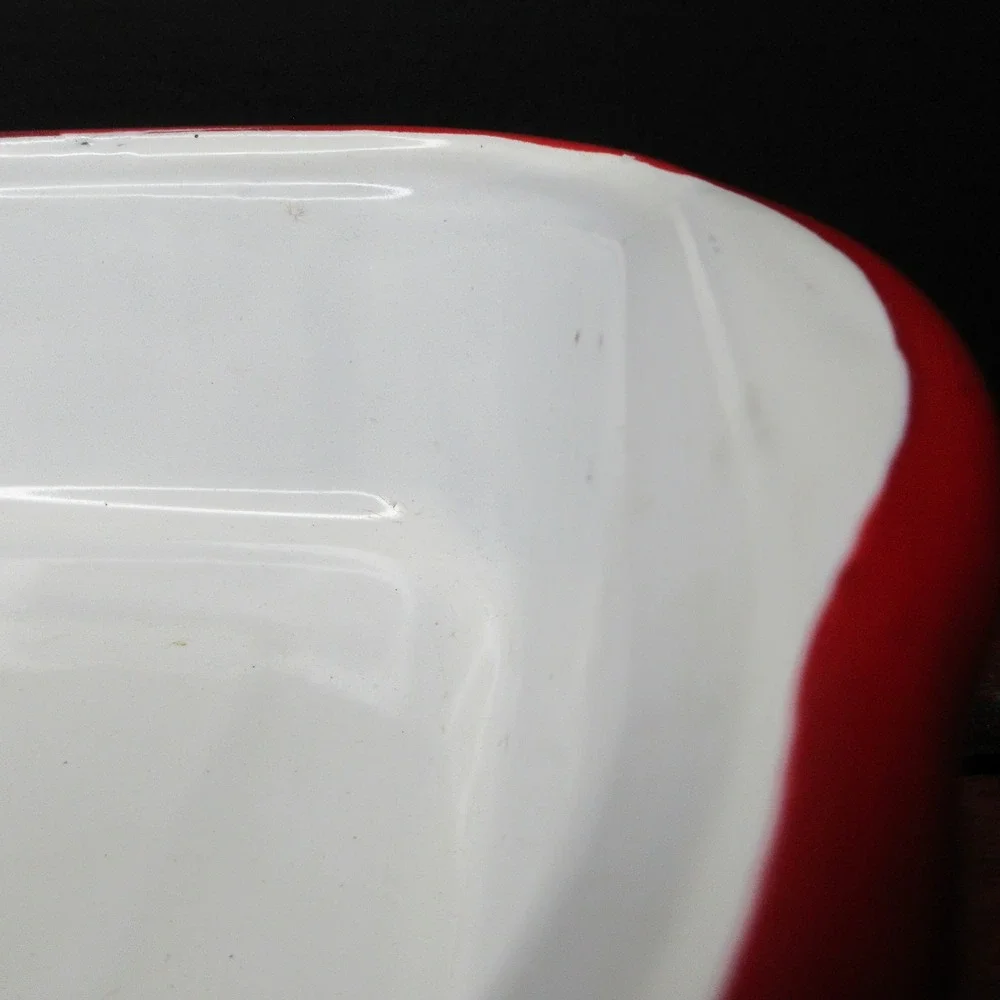 Vintage White Enamelware Rectangular Pan Red Rim Primitive Farmhouse Decor